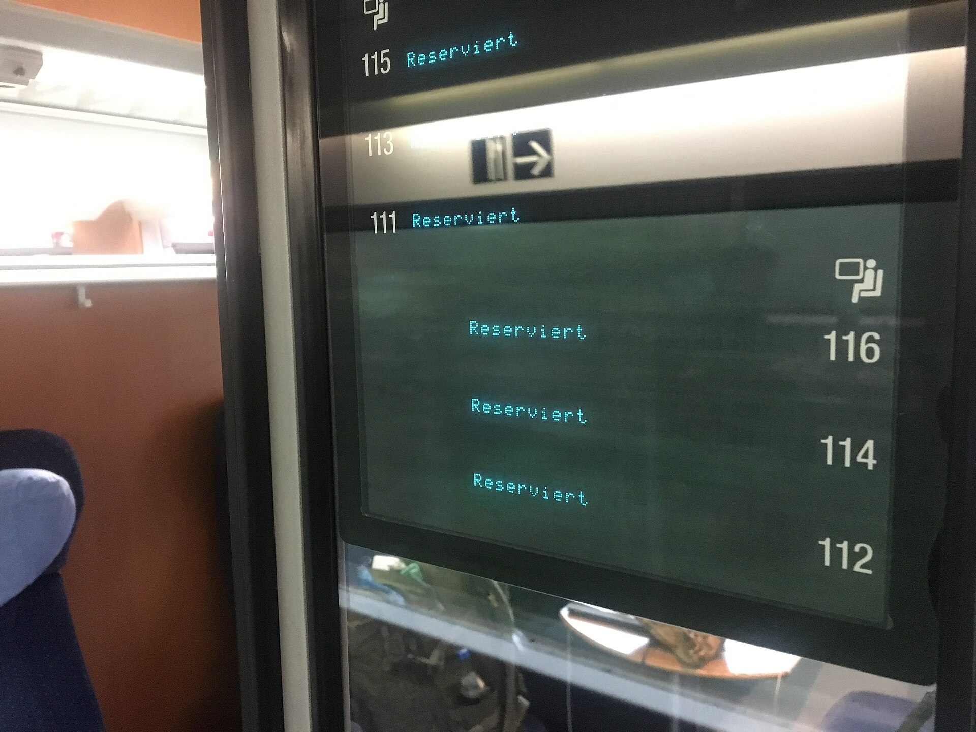 train seat reservation display